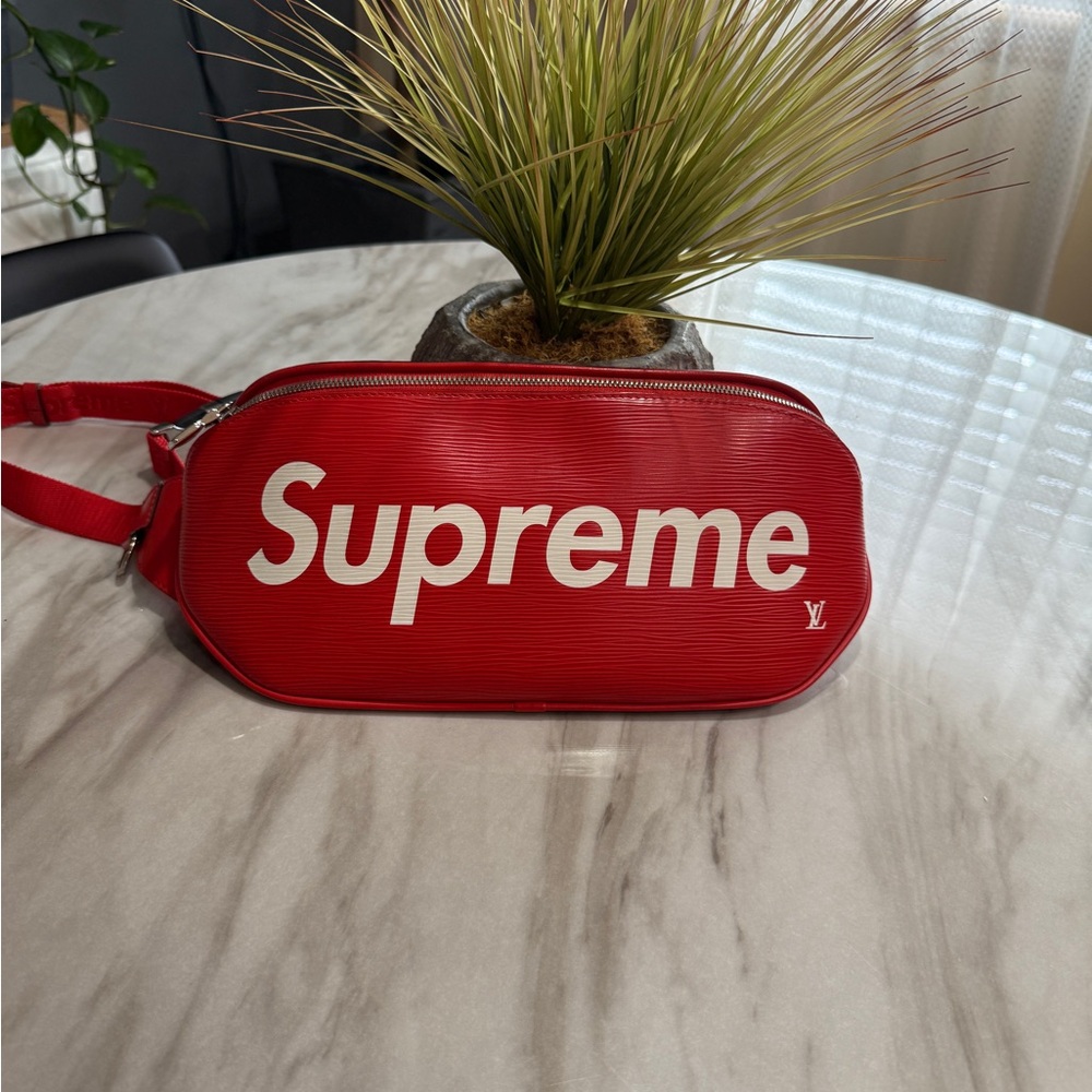 louis Vuitton Supreme Collaboration Red Epi Leather Bumbag PM Bag